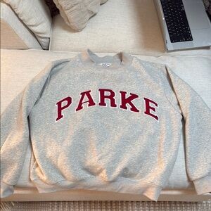 Grey Parke Varsity Mockneck with red letters
